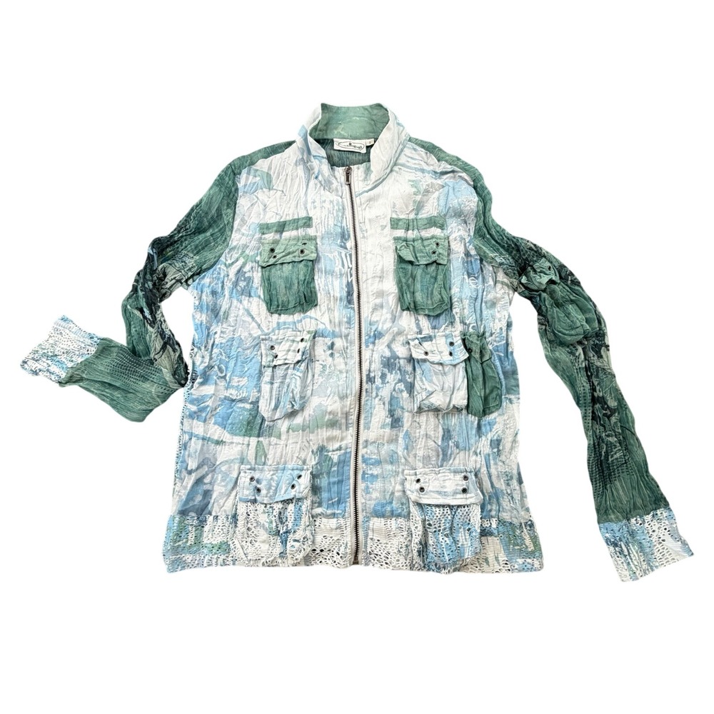 Patchington Y2K Sheer Lace Back Lightweight Zip Jacket Blouse Top‎ S